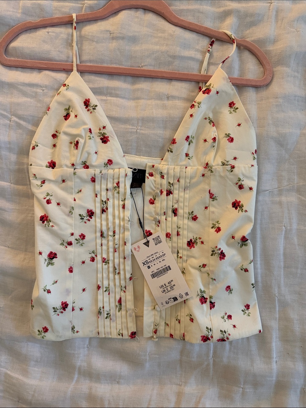 Zara Cream Cami with Red Rose Print